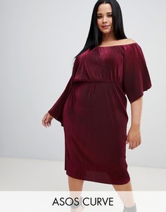 Плиссированное платье миди ASOS DESIGN Curve-Красный