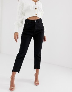 Джинсы в винтажном стиле с завышенной талией и рваной отделкой In The Style-Черный