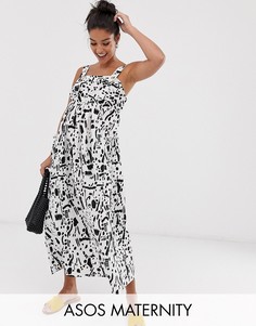 Сарафан миди с карманами и принтом ASOS DESIGN Maternity-Мульти