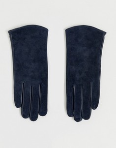Темно-синие перчатки из кожи и замши Barneys Originals-Темно-синий