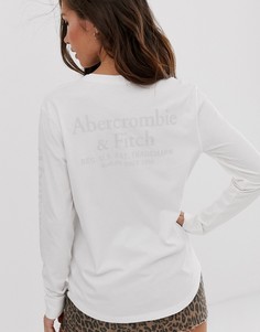 Белый лонгслив с логотипом на рукаве Abercrombie & Fitch