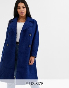 Темно-синее двубортное пальто Simply Be-Темно-синий