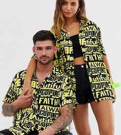 Рубашка в стиле унисекс с отложным воротником и принтом LIFE IS BEAUTIFUL-Черный