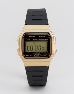 Черно-золотистые цифровые часы с силиконовым ремешком Casio F91WM-9A-Черный