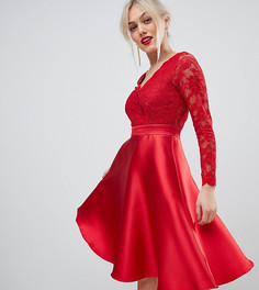 Платье для выпускного с кружевным топом City Goddess Petite-Красный