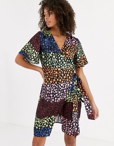 Платье мини с запахом и контрастным леопардовым принтом Never Fully Dressed-Многоцветный
