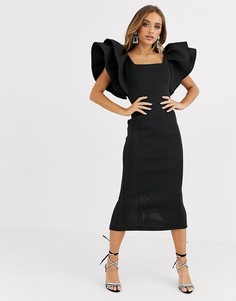 Черное платье миди с квадратным вырезом и отделкой Missguided-Черный цвет