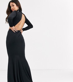 Черное платье макси с высоким воротником и сборкой Flounce London Petite-Черный цвет