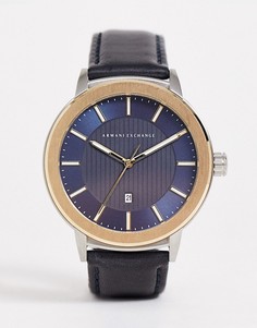 Мужские часы с темно-синим кожаным ремешком Armani Exchange-Темно-синий