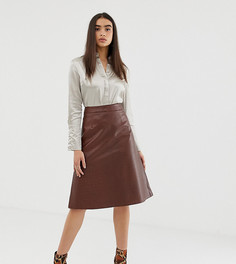 Юбка-трапеция миди с отделкой под кожу крокодила UNIQUE21-Коричневый