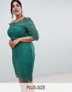 Ажурное платье миди с оборками на рукавах Paper Dolls Plus-Зеленый