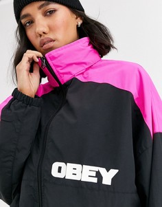Oversize-куртка в стиле колор блок с принтом на спине Obey-Черный цвет