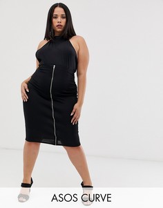 Моделирующая юбка-карандаш с завышенной талией и молнией ASOS DESIGN Curve-Черный