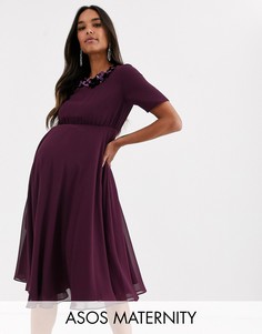 Декорированное платье миди с кроп-топом ASOS DESIGN Maternity-Фиолетовый