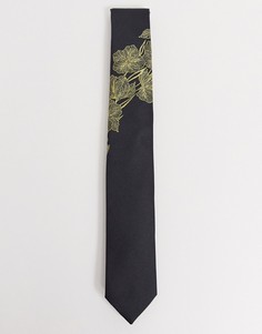 Черный жаккардовый галстук с цветочным принтом Twisted Tailor