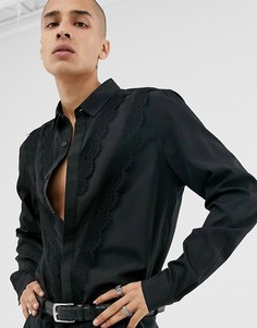 Рубашка классического кроя с кружевом ASOS DESIGN-Черный