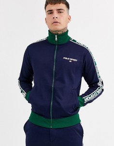 Темно-синий спортивный топ на молнии с отделкой кантом с логотипом Ralph Lauren Sport Capsule