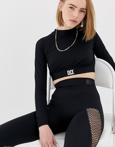 Черный кроп-топ с длинными рукавами и сетчатой вставкой Ivy Park Active