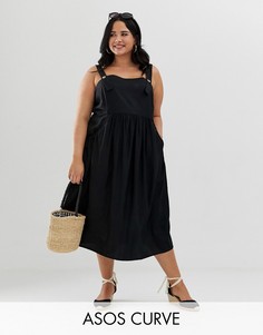 Джинсовый сарафан миди с карманами ASOS DESIGN Curve-Черный