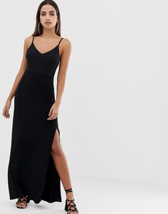 Платье макси с разрезом ASOS DESIGN-Черный