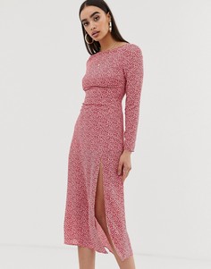 Платье миди в горошек с глубоким вырезом на спине Fashion Union-Розовый