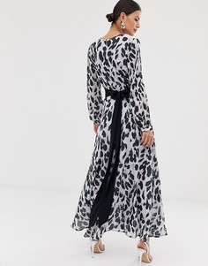 Платье макси с леопардовым принтом и поясом Unique21-Мульти
