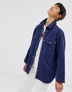 Темно-синяя джинсовая рубашка с контрастной строчкой Monki-Синий