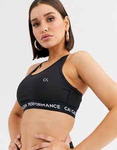 Черный бюстгальтер со средним уровнем поддержки и логотипом Calvin Klein Performance