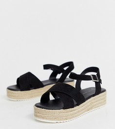 Черные эспадрильи для широкой стопы на плоской платформе из рафии New Look-Черный