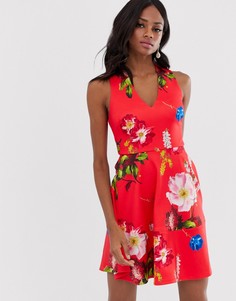 Приталенное платье с принтом Ted Baker Kinle-Красный