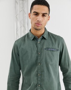 Приталенная джинсовая рубашка выбеленного оливкового цвета Esprit-Зеленый
