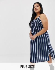 Платье миди на бретелях в полоску AX Paris Plus-Темно-синий