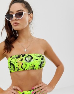 Бикини топ-бандо со змеиным принтом ASOS DESIGN-Зеленый