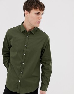 Однотонная поплиновая рубашка узкого кроя Process Black-Зеленый