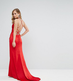 Драпированное атласное платье макси со шнуровкой на спине Bariano-Красный