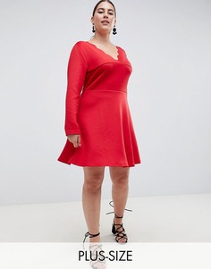 Свободное платье с фактурной отделкой по краю AX Paris Plus-Красный
