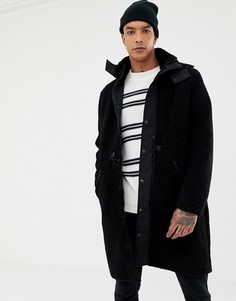 Черная плотная удлиненная парка из искусственного меха ASOS DESIGN-Черный