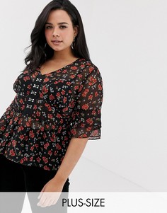 Блузка с крючками и цветочным принтом Influence Plus-Черный
