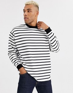 Длинный oversize-свитшот с черно-белыми полосками ASOS DESIGN-Белый