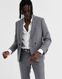 Серый приталенный пиджак в полоску Twisted Tailor