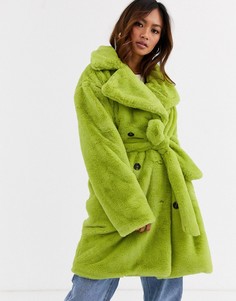 Двубортное пальто с поясом Daisy Street-Зеленый