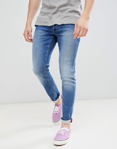 Узкие эластичные джинсы с мятым эффектом Solid-Синий !Solid
