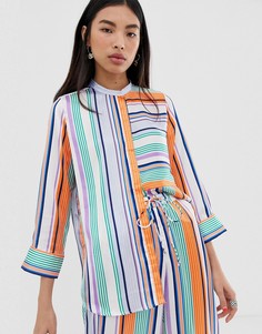 Рубашка в полоску без воротника Pieces Schelde-Мульти