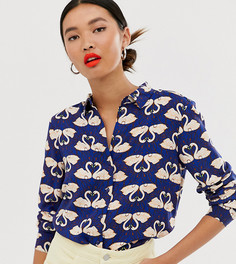 Синяя блузка с длинными рукавами и принтом лебедей Monki-Синий