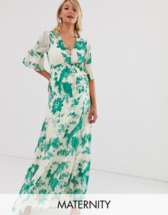 Зеленое платье макси в стиле бохо с кружевными вставками Hope & Ivy Maternity-Мульти