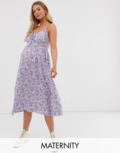 Сиреневое платье миди с завязкой и цветочным принтом New Look Maternity-Фиолетовый