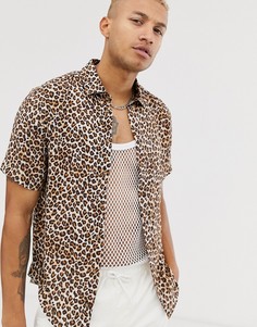 Рубашка с короткими рукавами и леопардовым принтом Bolongaro Trevor-Коричневый