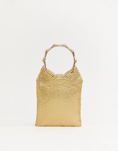 Золотистая сумка с круглыми ручками и отделкой в виде кольчуги Missguided-Золотой