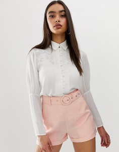 Блузка на пуговицах с вышивкой и пышными рукавами Fashion Union-Белый