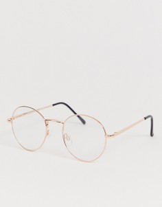 Круглые золотистые очки с прозрачными стеклами AJ Morgan-Золотой